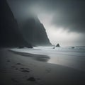 Black sand beach in Reynisfjara, Iceland. Long exposure. generative ai