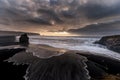 Black Sand Beach Reynisfjara in Iceland. Windy Morning. Ocean Waves. Royalty Free Stock Photo