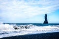 Black sand beach, Reynisfjara shore near the village Vik, atlantic ocean, Iceland Royalty Free Stock Photo