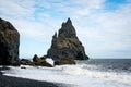 Black sand beach, Reynisfjara shore near the village Vik, atlantic ocean, Iceland Royalty Free Stock Photo