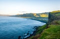 Black sand beach, Reynisfjara shore near the village Vik, atlantic ocean, Iceland Royalty Free Stock Photo