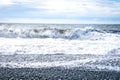 Black sand beach, Reynisfjara shore near the village Vik, atlantic ocean, Iceland Royalty Free Stock Photo