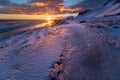 Black sand beach at Stokksnes during sunset, Iceland Royalty Free Stock Photo