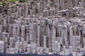 The black sand beach with unusual rock formation