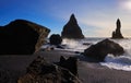 Black sand beach Vik Reynisfjara Reynisdrangar Iceland Atlantic ocean