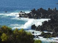 Black sand beaches rocks and waves in Tenerife Royalty Free Stock Photo