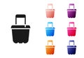 Black Sand in bucket icon isolated on white background. Plastic kid toy. Summer icon. Set icons colorful. Vector Royalty Free Stock Photo