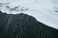 Black sand and white oceanic water on Reynisfjara beach, Iceland