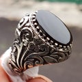 Black Sard Chalcedony Gemstone On Ring