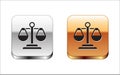 Black Scales of justice icon isolated on white background. Court of law symbol. Balance scale sign. Silver and gold Royalty Free Stock Photo