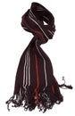 Black scarf with white and red stripes