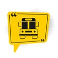 Black School Bus icon isolated on white background. Public transportation symbol. Yellow speech bubble symbol. Vector Royalty Free Stock Photo