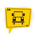 Black School Bus icon isolated on white background. Public transportation symbol. Yellow speech bubble symbol. Vector Royalty Free Stock Photo