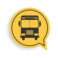 Black School Bus icon isolated on white background. Yellow speech bubble symbol. Vector Royalty Free Stock Photo