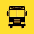 Black School Bus icon isolated on yellow background. Long shadow style. Vector Royalty Free Stock Photo