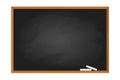 Black school chalkboard in the frame. Blank clasroom
