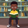 Cartoon Black schoolboy is reading and studying in school Royalty Free Stock Photo