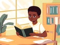 Cartoonish Black schoolboy is reading and studying in class Royalty Free Stock Photo