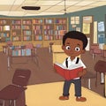 Black schoolboy is reading and studying in school Royalty Free Stock Photo