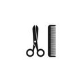 Black scissors and hair comb. Barber tools. Barbershop logo