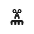 Black scissors and hair comb. Barber tools. Barbershop logo. Beauty saloon.