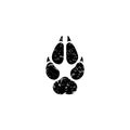 Black scratched wolf trace logo. Vector grunge flat illustration