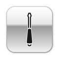 Black Screwdriver icon isolated on white background. Service tool symbol. Silver square button. Vector