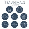 Black sea animal set in outlines Royalty Free Stock Photo