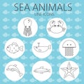 Black sea animal set in outlines Royalty Free Stock Photo