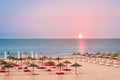 Black Sea beach with straw umbrellas