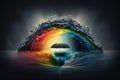 The black sea in a circular wave and in the middle a rainbow in the middle a black screen and underneath a rainbow whirlpool. Royalty Free Stock Photo