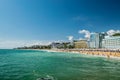 Black Sea coast. Busy beach of Golden Sands resort in Bulgaria Royalty Free Stock Photo