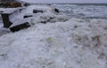 The Black Sea is frozen, the circular ice rolled by the waves is thrown ashore and frozen