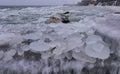 The Black Sea is frozen, the circular ice rolled by the waves is thrown ashore and frozen