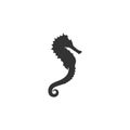 Black sea-horse or hippocampus on white background. Marine seahorse simple icon.