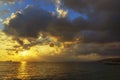 Black sea landscape with ships at drammatic sunset Royalty Free Stock Photo