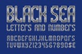 Black Sea letters and numbers with currency symbols. Gaming stylized monochrome font