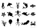 Black sea life icons set