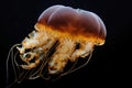 Black sea nettle, Rare orange jellyfish, dark background. AI generated. Royalty Free Stock Photo