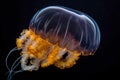 Black sea nettle, Rare orange jellyfish, dark background. AI generated.