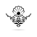 Black Sea Pearl in open shell, floral ornament icon or logo Royalty Free Stock Photo