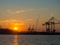 black sea port Odesa, Ukraine with a lot of cranes, cabins, boxes and tanks Royalty Free Stock Photo