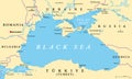 Black Sea region, with Crimea, Sea of Azov, and Sea of Marmara, political map Royalty Free Stock Photo