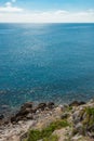 Black Sea rocky wild beach in natural reserve on Cape Martyan, Crimean peninsula