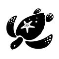 Black sea turtle drawing with starfish on back, vector Royalty Free Stock Photo