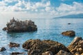 Black Sea wild water-scape with group of cormorant