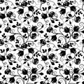 Black seamless floral pattern with rose buds on white. Vector illustration.