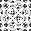 Black Seamless Geometric Circles Flowers Pattern Repeated Design On White Background