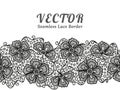 Black seamless lace border with flowers on white background Royalty Free Stock Photo