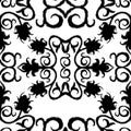 Black seamless lace floral pattern on white background. Royalty Free Stock Photo